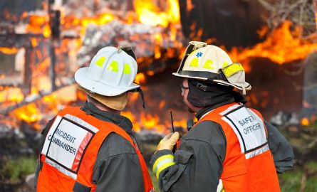 two fire safety officers looking at wildfire